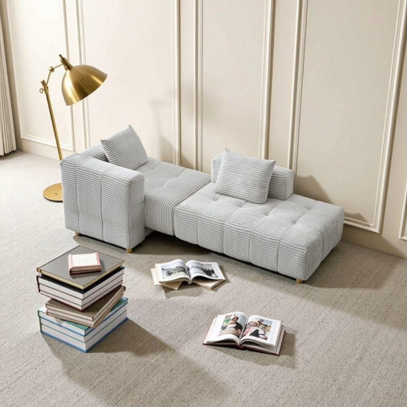 Canapé modulaire en L 107,5 po avec méridienne compressée en L avec méridienne, sans assemblage requis, Gris chenille