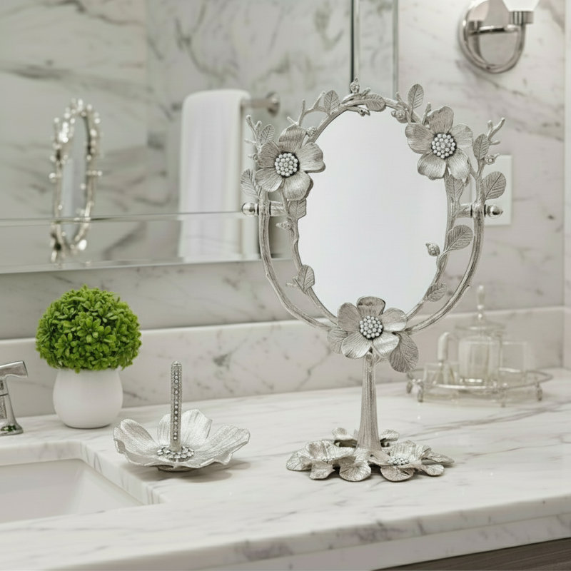 Botanica Novelty Metal Mirror, Silver