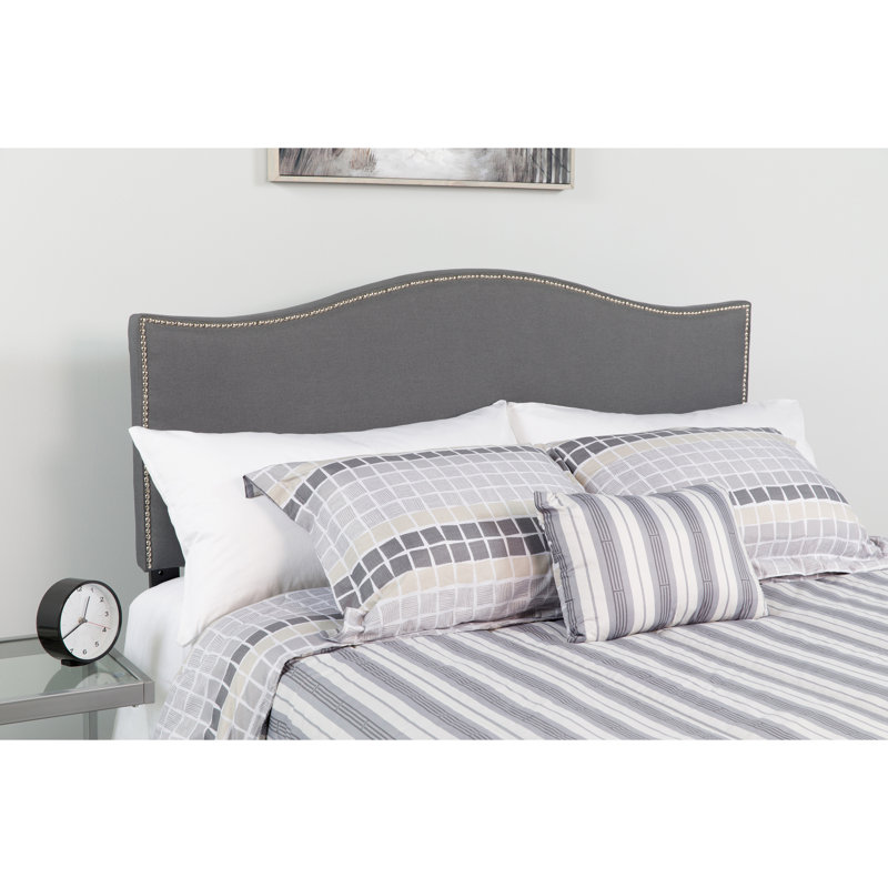 Fitzsimmons Arched Upholstered Headboard with Accent Nail Trim, Dark Gray, King