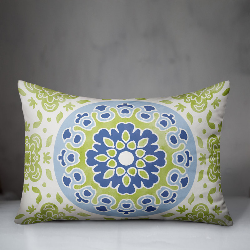Housse et insert de coussin d'extérieur pour l'extérieur, Vert clair, Floral 1