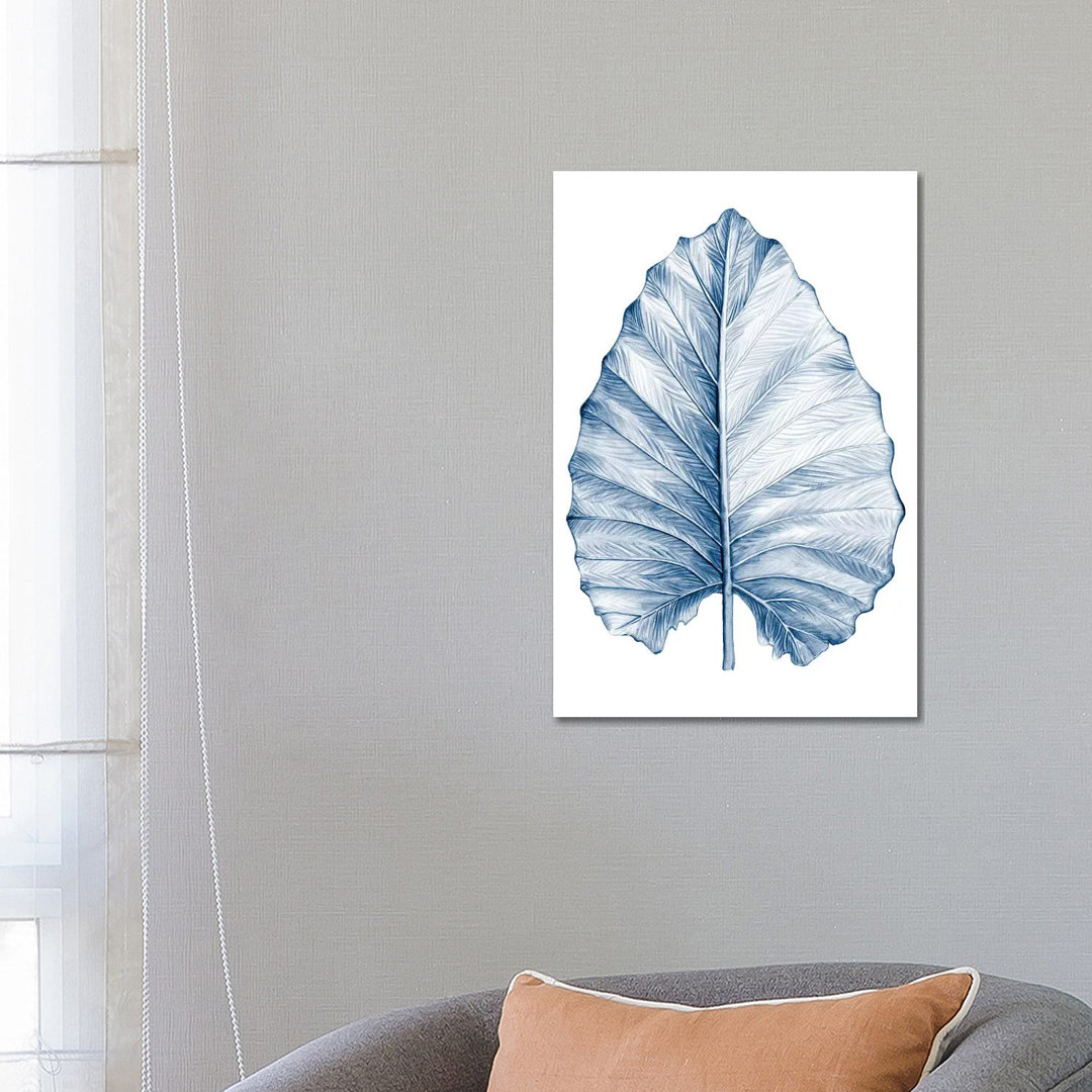 Indigo Tropical Leaves III by Megan Meagher - Wrapped Canvas Print