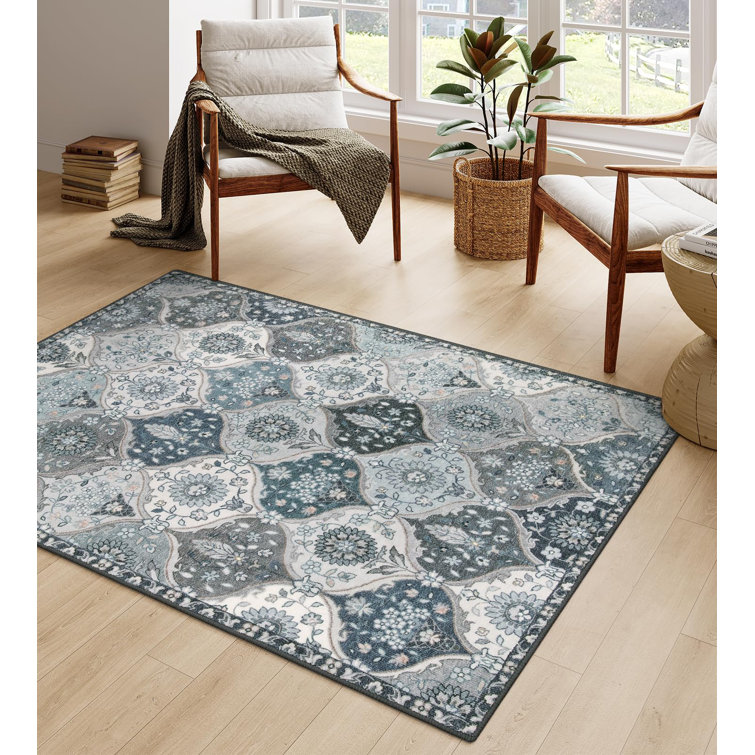 Violia Moroccan Bloom Medallion Area Rug – Plush Textured Accent with Non-Slip Backing