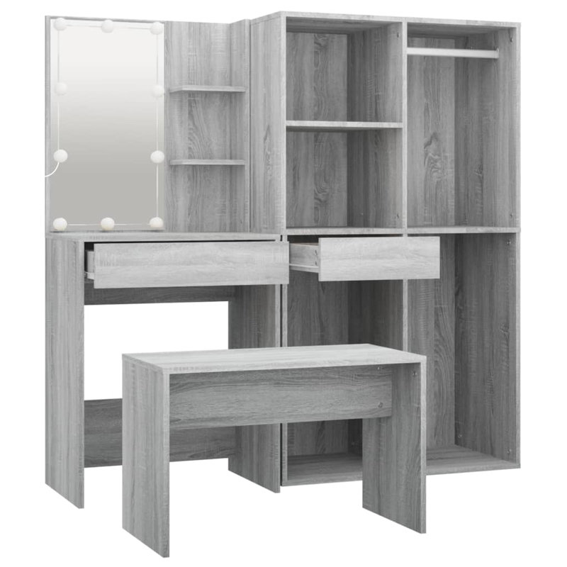 Hausmann Dressing Table with Mirror, Grey Sonoma