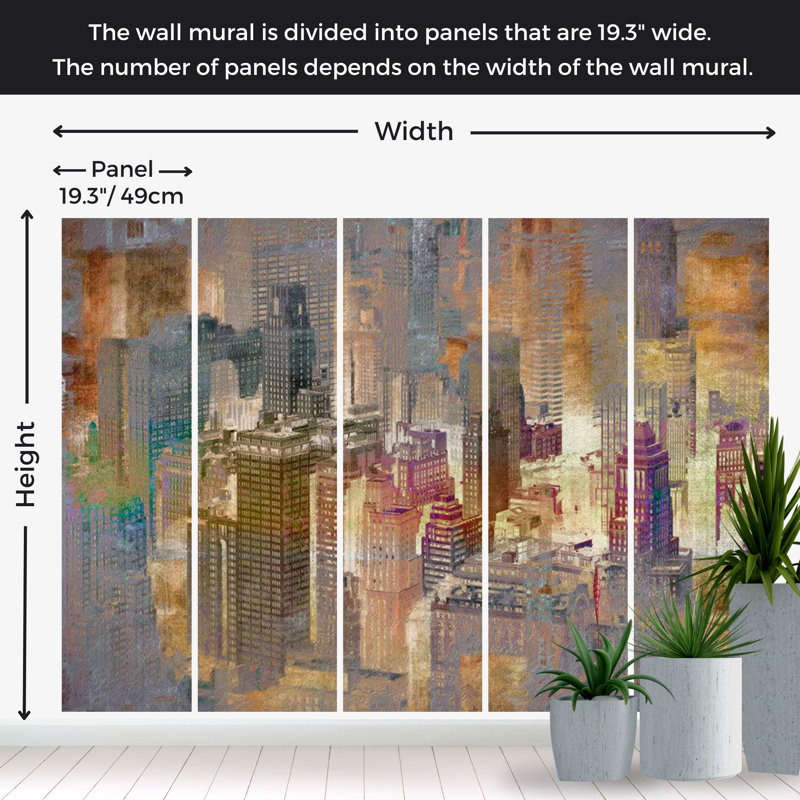 Murale pelez et collez - City In The Mist, L 110 po x l 154 po
