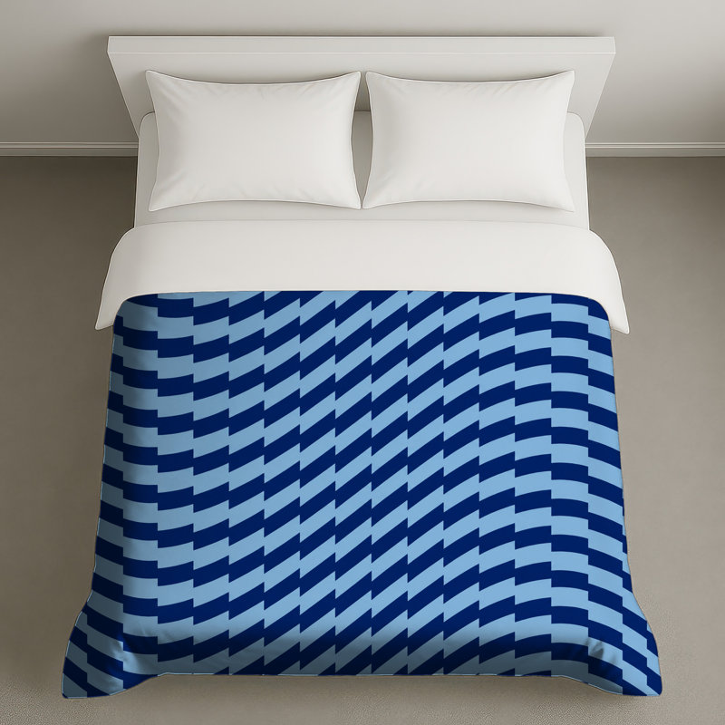 Housses de couette bleues à motif géométrique ondulé, Très grand lit