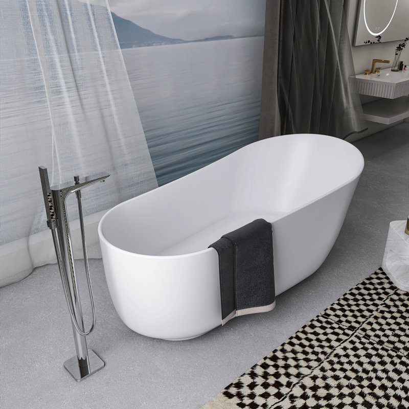 67" x 32" Freestanding Soaking Solid Surface Bathtub