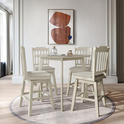 5-Piece Round Counter-Height Dining Set with Upholstered Swivel Chairs, Antique Grey
