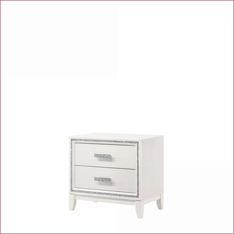 Table de chevet blanche moderne avec 2 tiroirs de rangement Haiden, Blanc