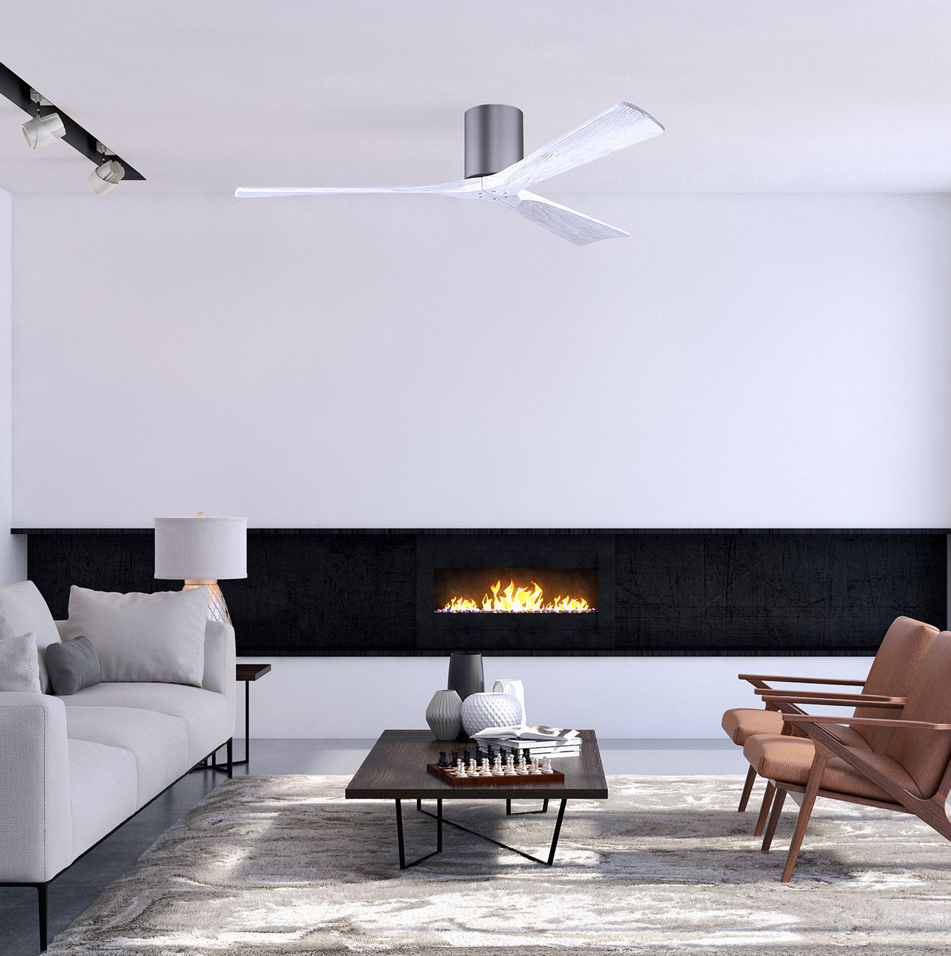 Olivier 72" Ceiling Fan, Matte White, Brushed Pewter, 60"
