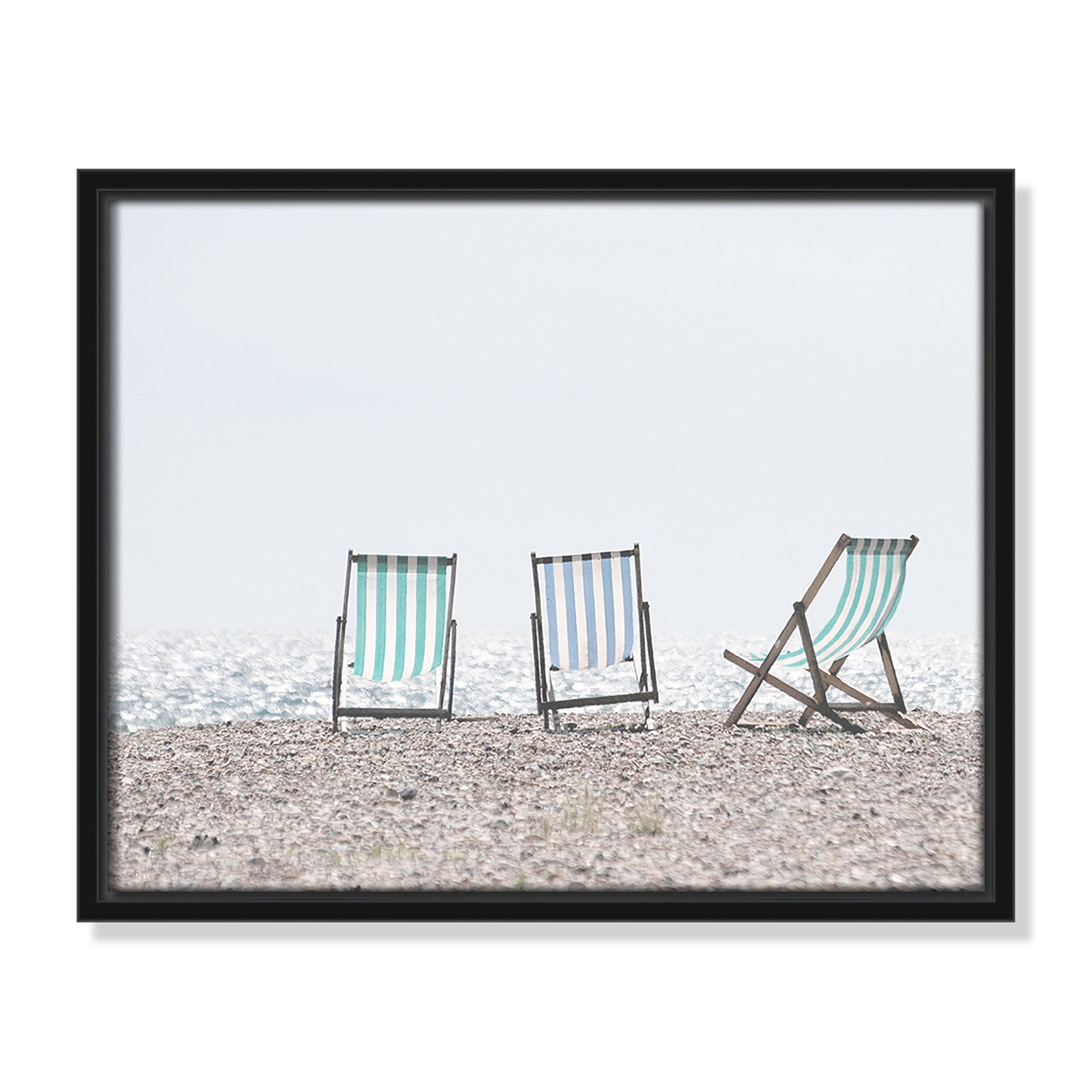 Adriatica "Beach Chairs" Print, 12.5" H x 15.5" W x 2" D, Black Framed Canvas