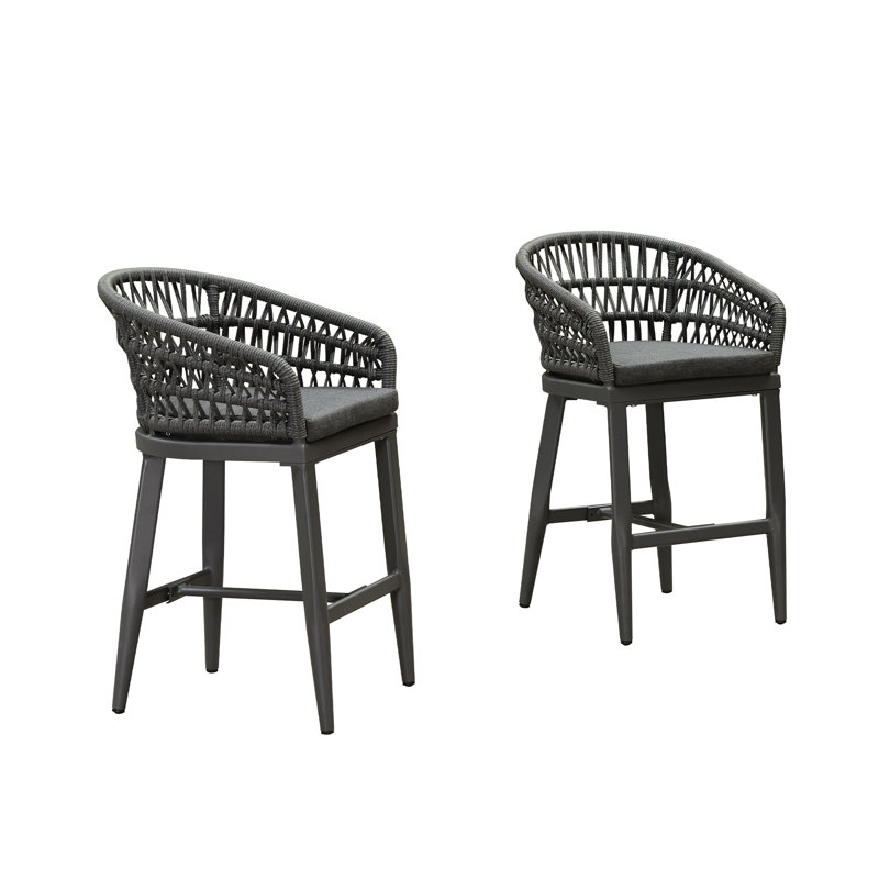 Alexamarie 24" Patio Bar & Counter Stool with Waterproof Upholstered and Powder Metal, Gray Polyester/ Gray Frame