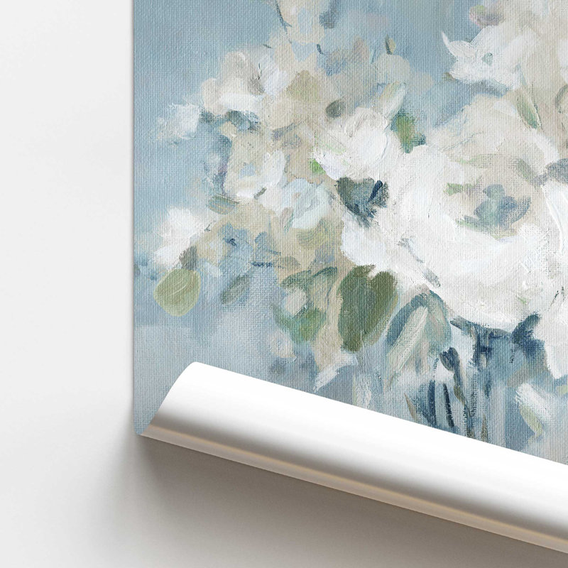 Motif de fleurs blanches tranquilles, Sans cadre, papier, H 11 po x l 14 po