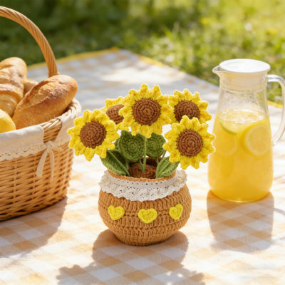 Cadeau de la Saint-Valentin en pot floral au crochet - Fleurs en crochet entièrement faites à la main pour femmes, bouquet de fleurs tricoté pour maman, petite amie, enseignant, collègues, soutien affectif, plantes en pot, cadeaux