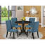 L'ensemble de table de cuisine 5 pièces pour 4 personnes comprend une table ronde avec Dropleaf et 4 chaises de salle à manger Parson en tissu bleu, noir-109975831-106914683-109975830