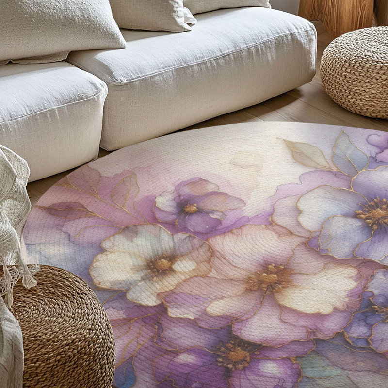 Tapis tressé à l'encre lilas, Rond 5 pi