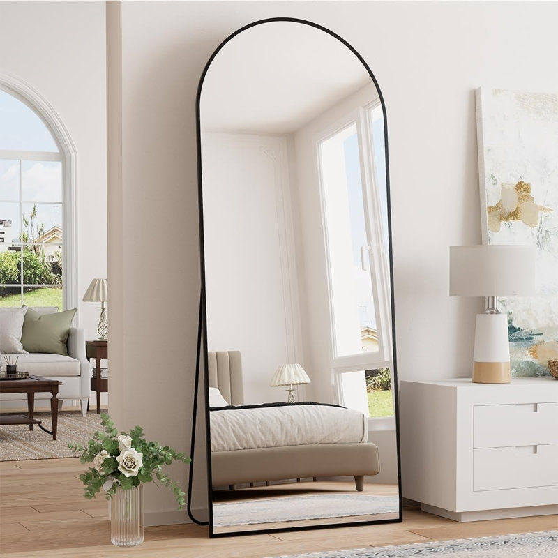 Arched Floor Mirror, 64"X21" Full Length Mirror Wall Mirrors Hanging Or Leaning Arched-Top Full Body Mirrors With Stand For Bedroom, Dressing Room, Black
