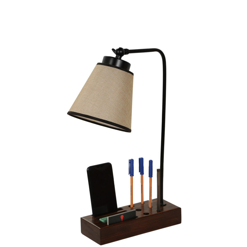 Lampe de table moderne scandinave avec hauteur réglable, finition beige et chêne noir, 17,3 po x 17,3 po | Corps en bois, peinture électrostatique séchée au four, douille E27 (40 W maximum) | Parfait pour la décoration de la maison, du bureau et de l'école