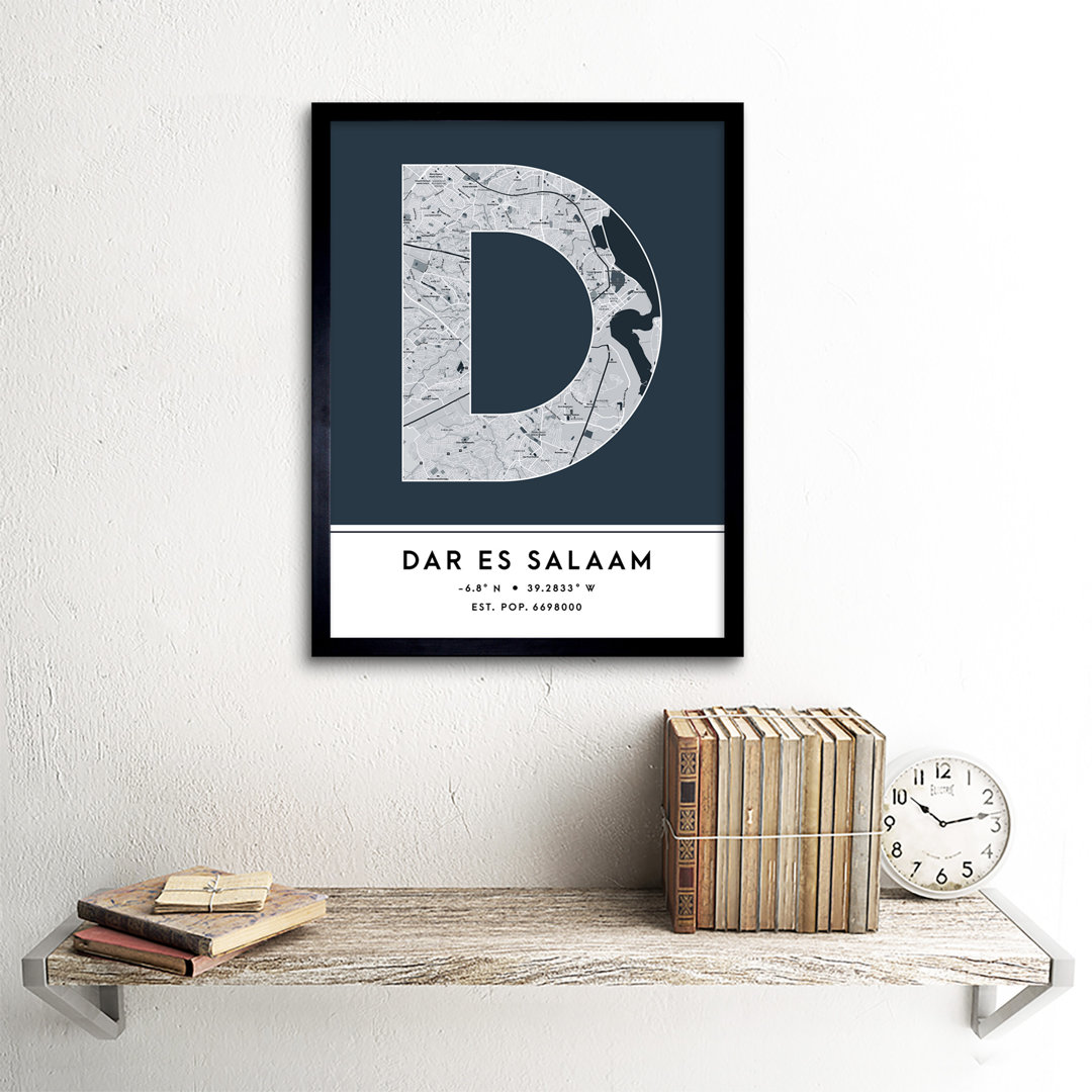 Dar Es Salaam City Map Dar Es Salaam Navy by Wee Blue Coo - Single Picture Frame Typography