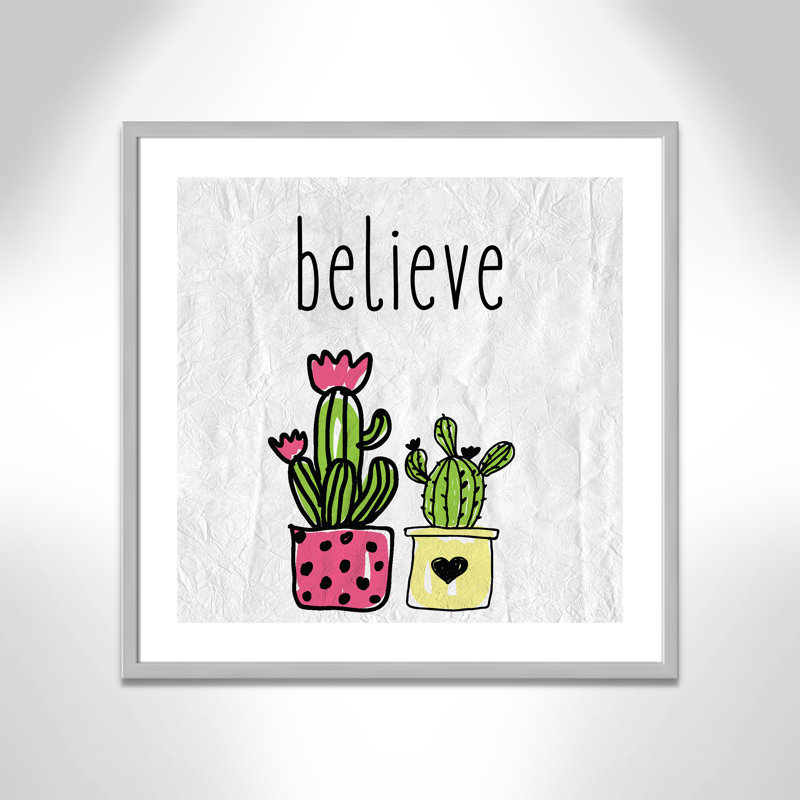 Cactus B, art encadré, 26.5" H x 26.5" W x 1.18" D, Encadré de boîte argent