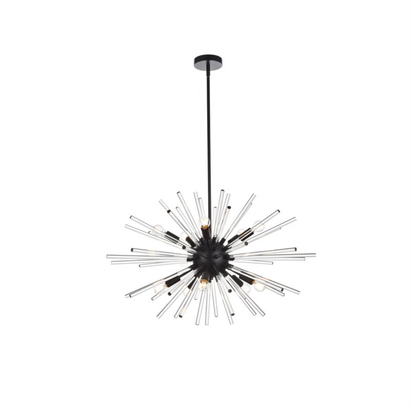 Luminaire suspendu unique à 10 lumières avec accents en cristal Francene, Noir