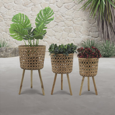Set of 3 Natural Bamboo Biron in Varying Sizes, Perfect for Indoor and Outdoor Greenery Displays.
