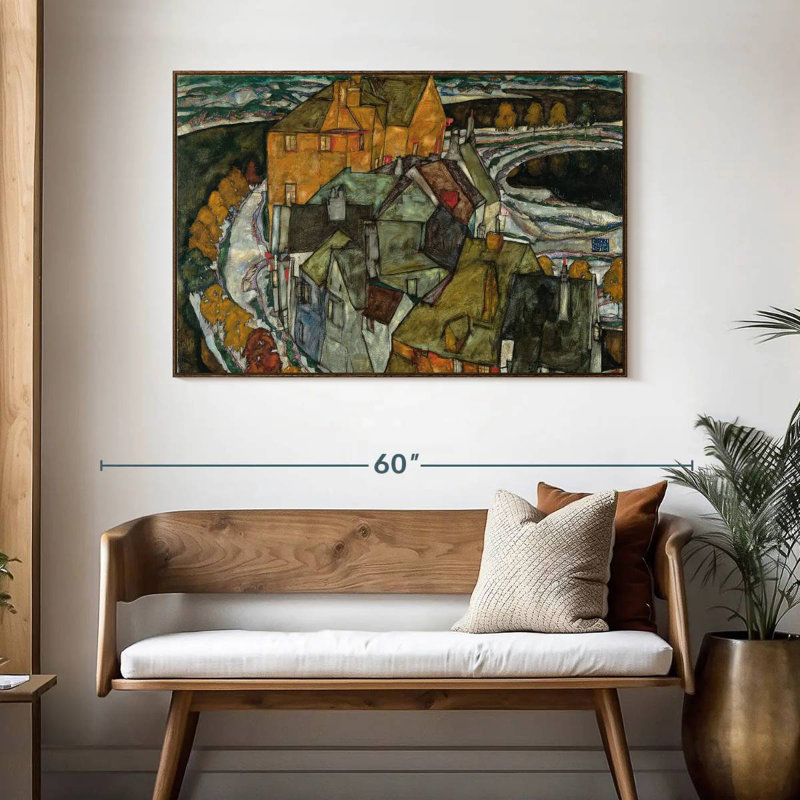 Croissant des maisons II, 46 po x 31 po, Cadre flottant noyer
