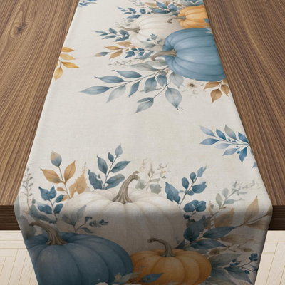 Chemin d'automne - Chemin de table citrouille bleu et blanc pour décorations de l'Action de grâce | Décor de table de l'Action de grâce d'automne pour la maison intérieure et extérieure - Fêtes d'automne Fournitures Accessoires pour la cuisine