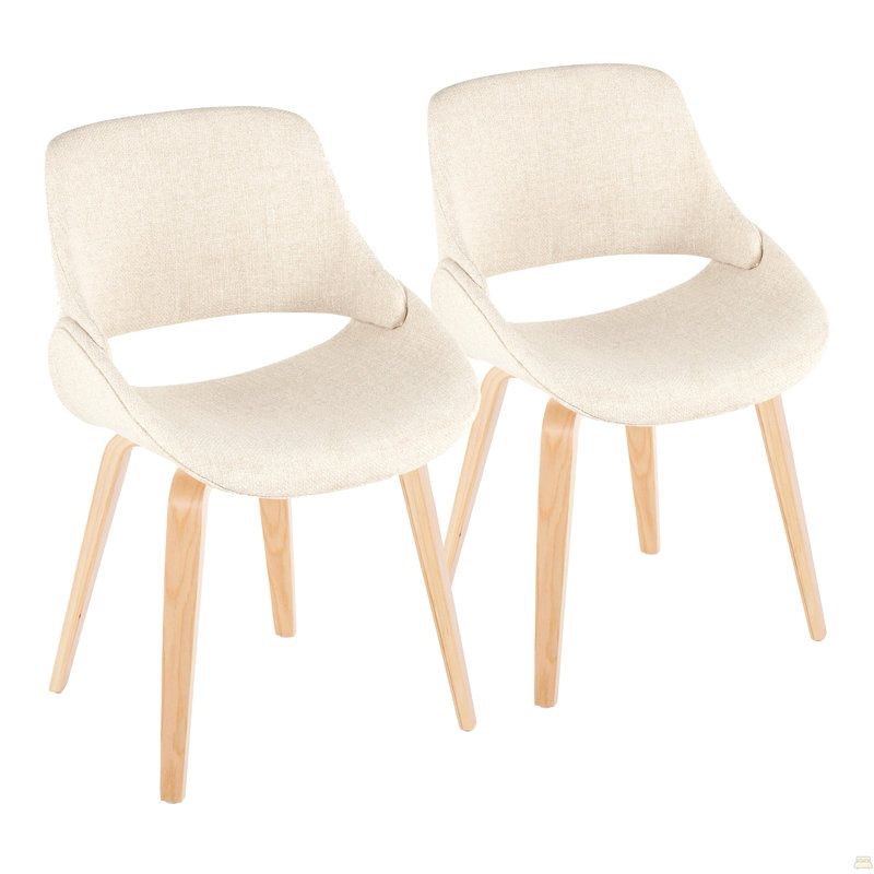Chaise d'appoint Mid-Century moderne en bois naturel et tissu crème - ensemble de 2, Crème, Naturel