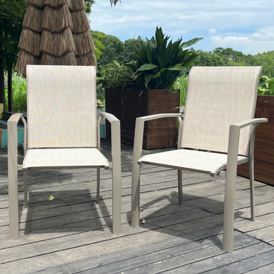 Garden Patio Chairs Set of 2, Weather Metal Outdoor Dining Chairs , Garden, Poolsides, Cream Color Frame Dining Set + Cream Color