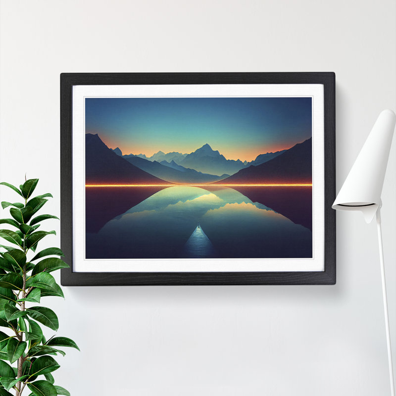 XH1022-6141X Modern Mountain Lake Vol.4 - Single Picture Frame Print, 25cm H x 34cm W x 2cm D, Black