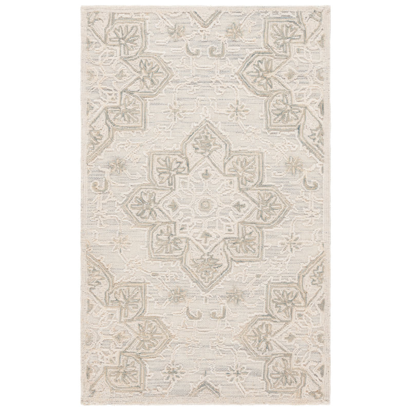 Lulua Hand Tufted Wool Cotton with Latex Oriental Rug in Gray/Ivory, Rectangle 3' x 5'