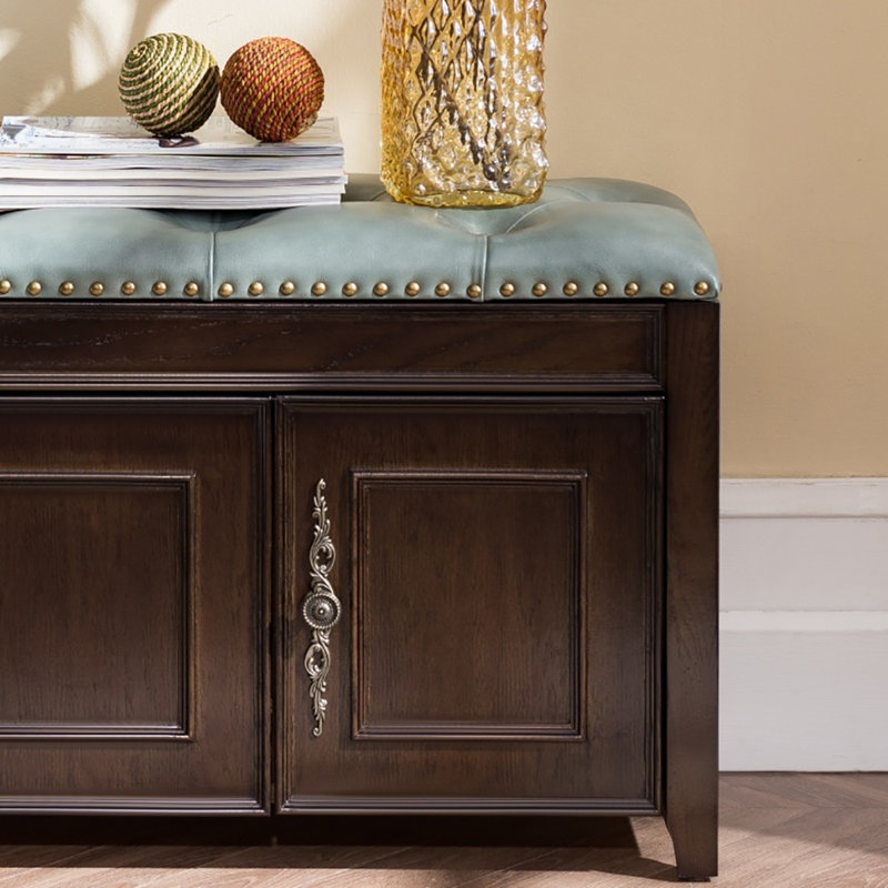 Shoe Storage Bench, Blue/Dark Walnut, 19.7" H x 39.4" W x 13.8" D