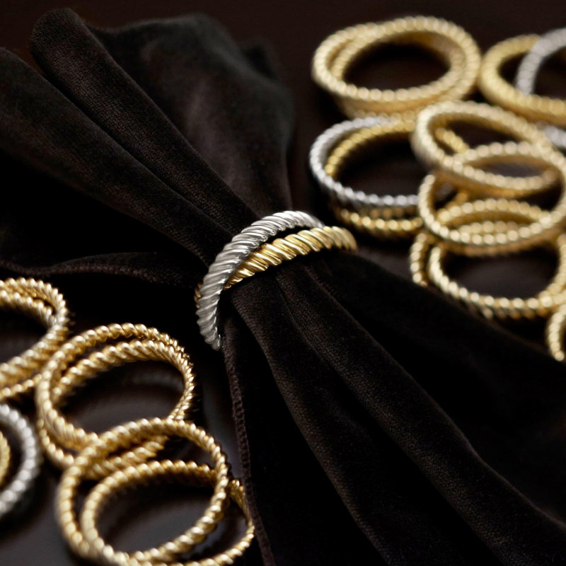 Gold Deco Twist Rings - Set/4, Gold/Platinum