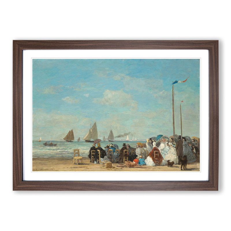Beach at Trouville Vol.3 by Eugene Boudin - Picture Frame Painting, Walnut Framed, 36cm H x 48cm W x 2cm D