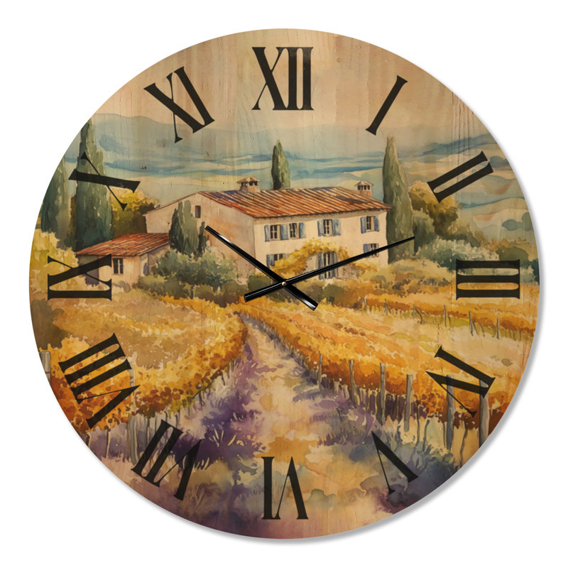 Villa viticole toscane II - Horloge murale de cuisine en bois, Extra Large