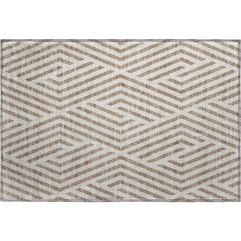 Premium Machine Washable Cerrito AMF550 Taupe Rug, Rectangle 1'8" x 2'6"