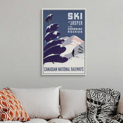 Affiche sur toile imprimée sur toile encadrée, "Canadian Ski Resort Jasper Canadian School"