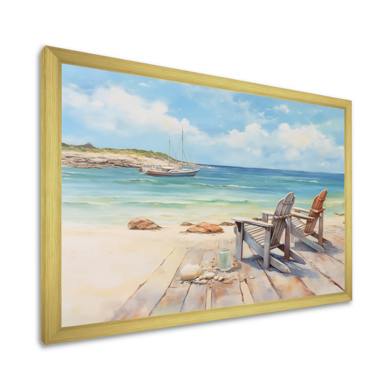 Coastal Lounging II - art mural côtier pour le salon, Cadre doré à une seule photo, H 16 po x l 32 po x P 1 po