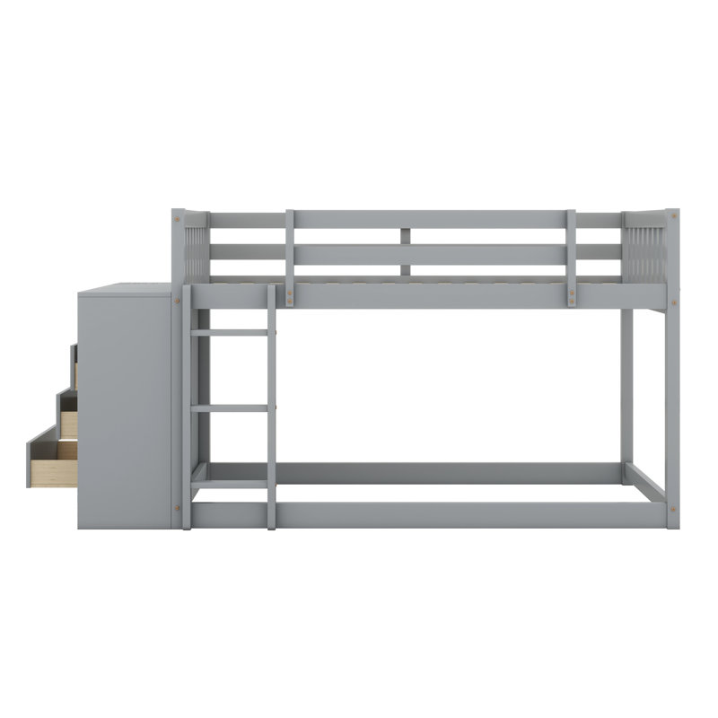 Lit superposé avec tiroirs et tablettes, Gris