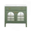 Lavabo de salle de bain 35,6 po Mid-Century avec verre à motif et bande lumineuse à capteur de mouvement, meuble-lavabo sur pied Farmhouse avec rangement, meuble-lavabo haut de gamme pour salle de bain, vert-1755777764