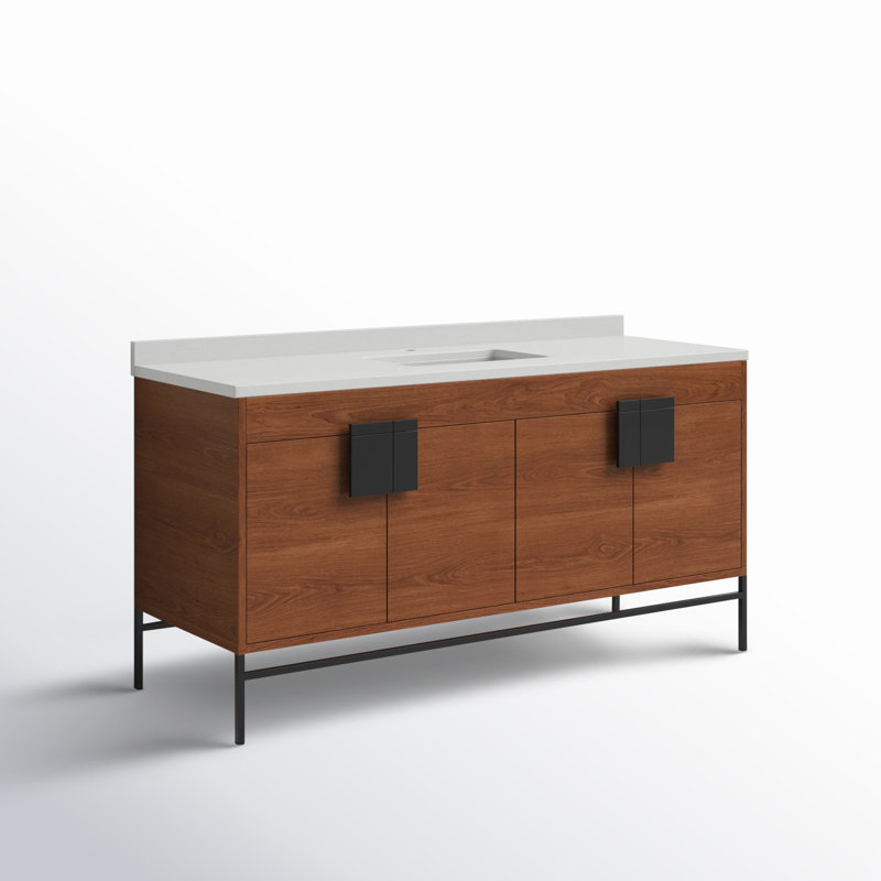 Maisie 60'' Single Bathroom Vanity with Sintered Stone Top, Black, Spicy Walnut