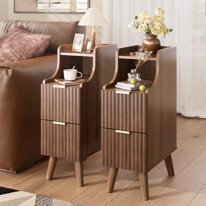 Ensemble de 2 tables de chevet étroites 7,9 po, table de bout mince avec 2 tiroirs, table de chevet moderne, table de chevet pour chambre à coucher, petit espace