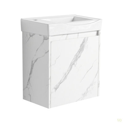 Ensemble de meuble-lavabo mural 20 po avec lavabo en céramique, armoire de rangement avec portes, ensemble d'armoire de salle de bain