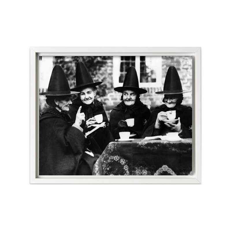 Witches Tea Party, Canvas, 08"H x 10"W, Brown Framed