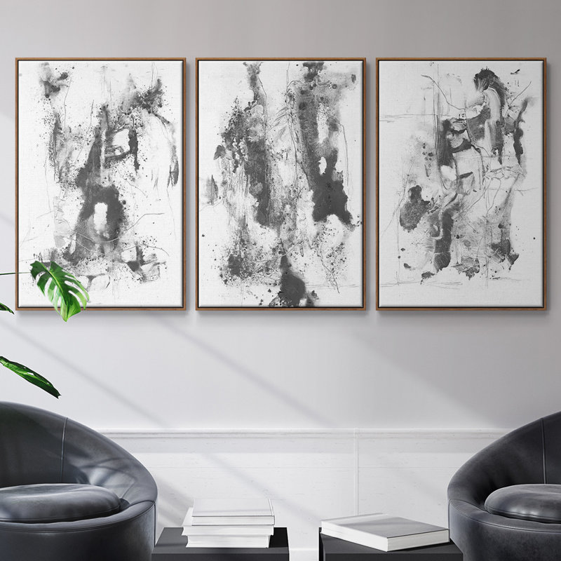 Graphite abstrait I, reproduction encadrée sur toile 3 pièces, Noyer, H 24 po x l 48 po x P 2 po