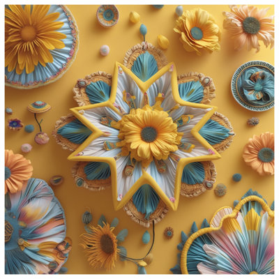 Yellow Blue Mandala Flowers Bath Mat