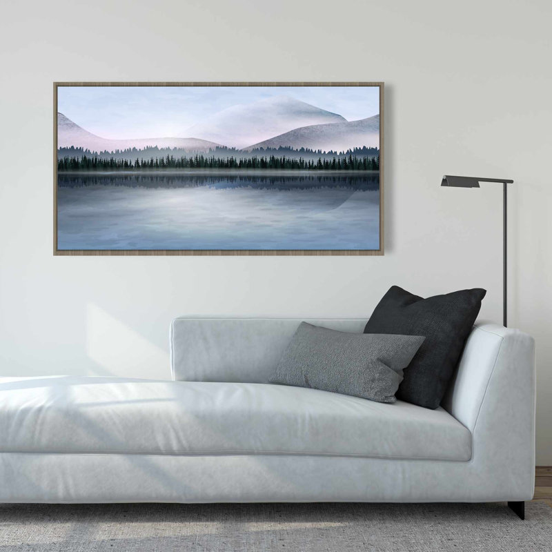 Toile encadrée «Far Forest», paysage bleu | Décoration de chambre à coucher
