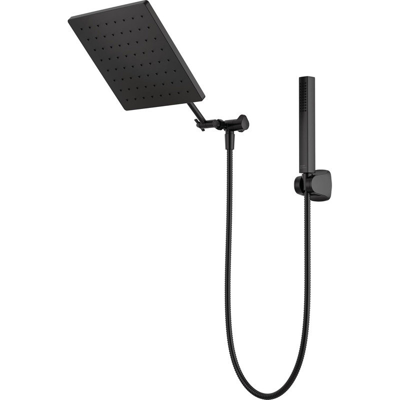 Matte Black Adjustable Square Rain Shower Head Combo