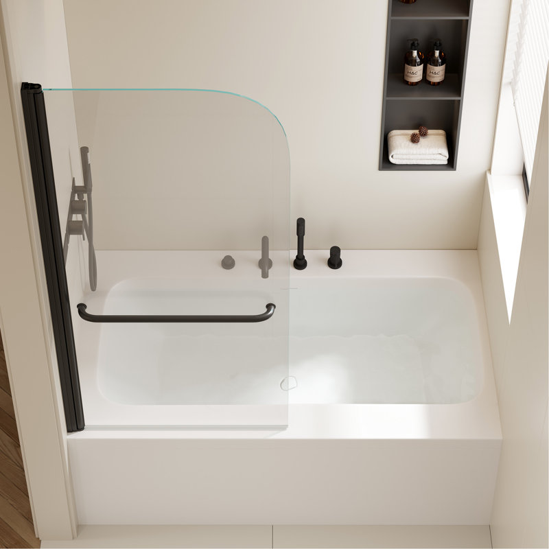 Portes de douche pour baignoire 30 po x 58 po - Alliage d'aluminium noir mat, plaque animée trempée de 6 mm puissante