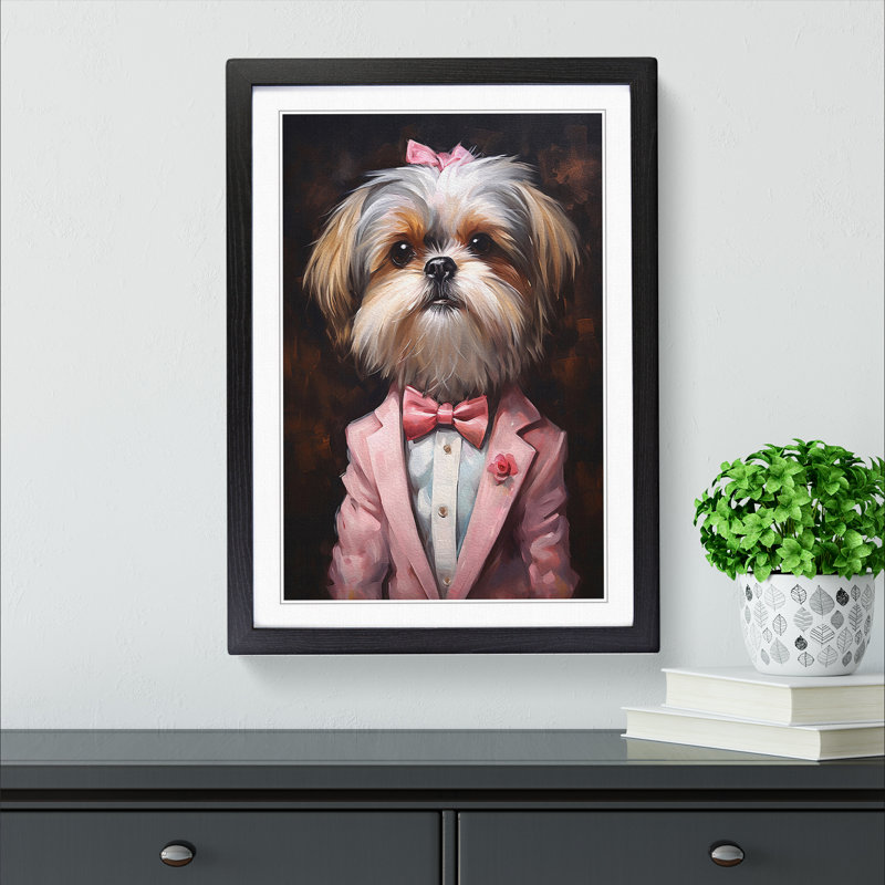 Shih Tzu In A Suit Painting No.3 - Single Picture Frame Print on Wood, Black Framed, 34cm H x 25cm W x 2cm D